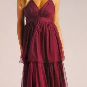 Formal Mesh Ruffled A-Line dress, Plum color, XS, NEW